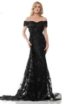 Sophisticated Sweetheart Mermaid Off the Shoulder Natural Waistline Back Zipper Beaded Mesh Embroidered Evening Dress With a Sash