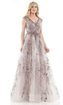 Sophisticated A-line V-neck Lace Natural Waistline Cap Sleeves Beaded Embroidered Back Zipper Mesh Pleated Evening Dress