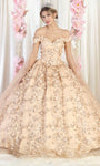 Floral Print Off the Shoulder Sweetheart Natural Waistline Applique Lace-Up Fitted Quinceanera Dress