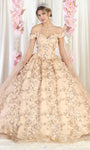 Fitted Lace-Up Applique Off the Shoulder Floral Print Sweetheart Natural Waistline Quinceanera Dress