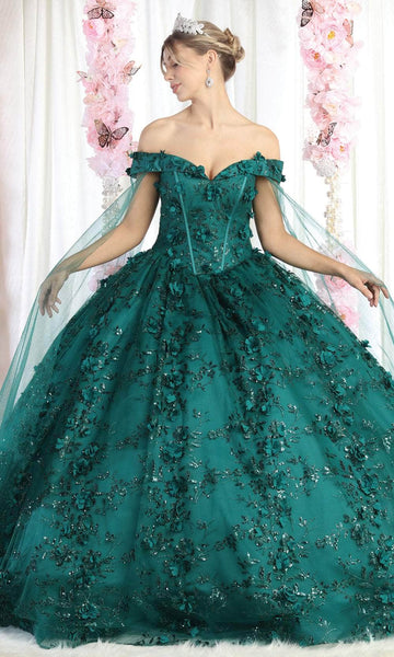 Off the Shoulder Floral Print Sweetheart Natural Waistline Fitted Applique Lace-Up Quinceanera Dress