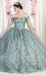 Floral Print Off the Shoulder Sweetheart Natural Waistline Fitted Lace-Up Applique Quinceanera Dress