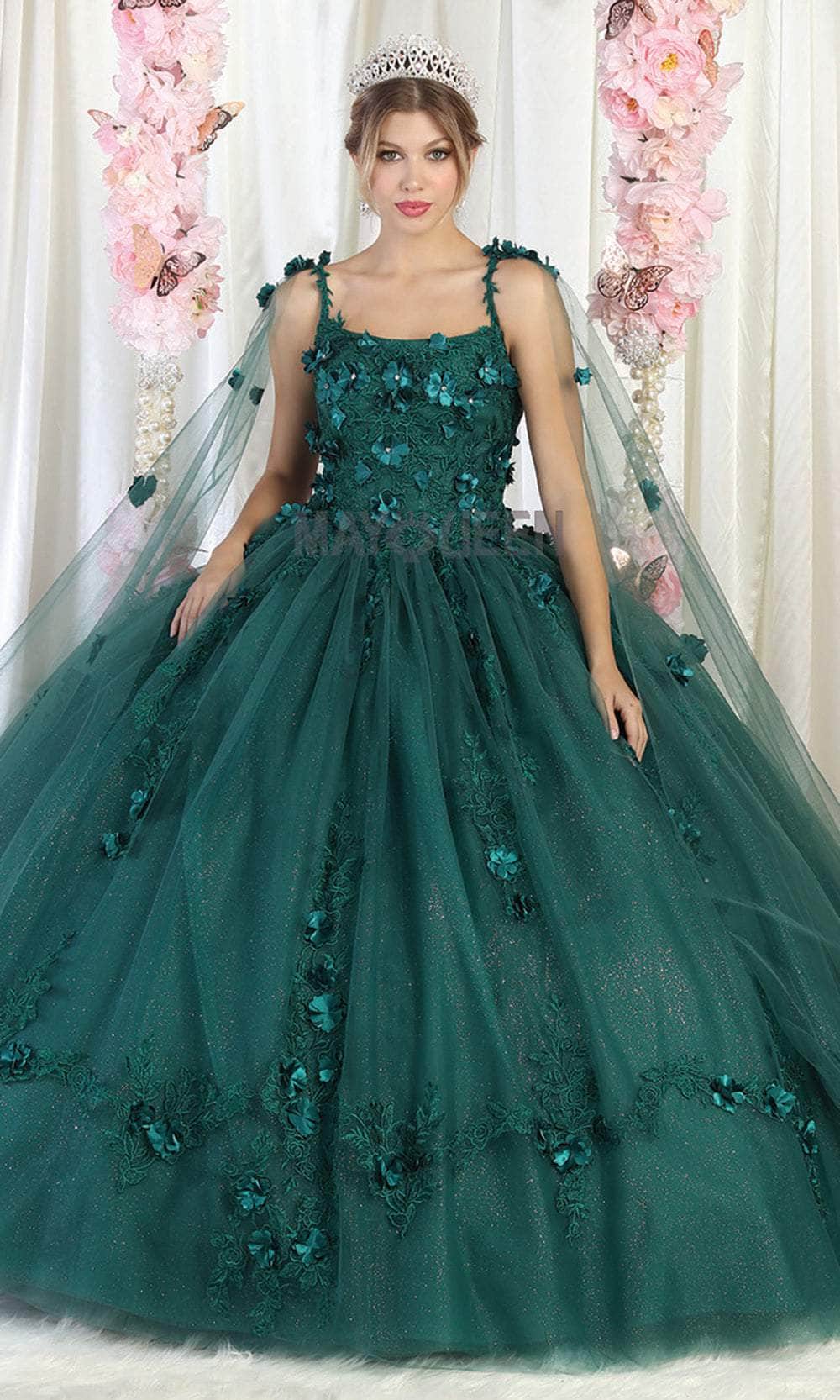 May Queen LK185 - Floral Appliqued Sleeveless Ballgown
