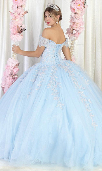 Sophisticated Basque Waistline Floral Print Bell Sleeves Off the Shoulder Mesh Sheer Glittering Applique Lace-Up Sweetheart Ball Gown Quinceanera Dress