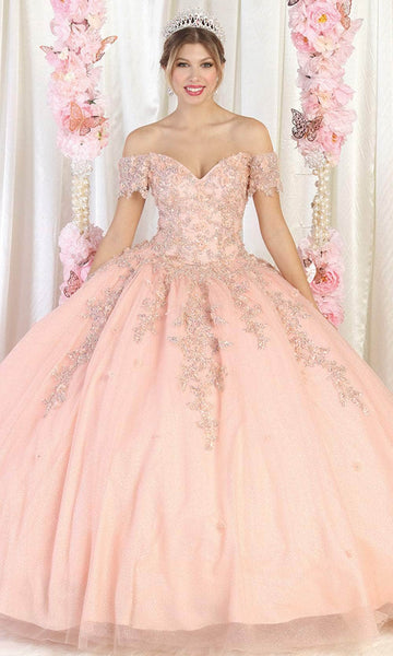 Sophisticated Sweetheart Floral Print Lace-Up Mesh Glittering Sheer Applique Basque Waistline Bell Sleeves Off the Shoulder Ball Gown Quinceanera Dress