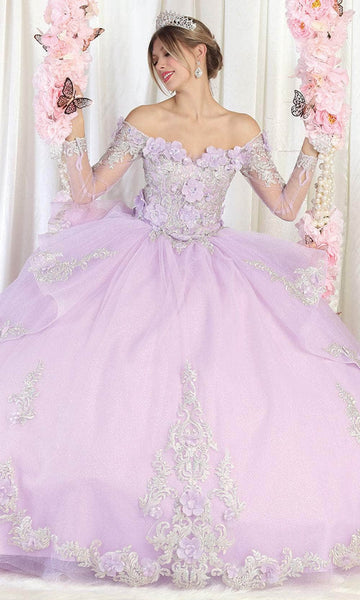 Natural Waistline Off the Shoulder Lace-Up Applique Sheer Mesh Glittering Illusion Embroidered Sweetheart Floor Length Floral Print Ball Gown Dress