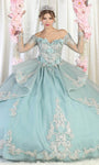 Floor Length Mesh Glittering Applique Illusion Sheer Embroidered Lace-Up Sweetheart Off the Shoulder Natural Waistline Floral Print Ball Gown Dress