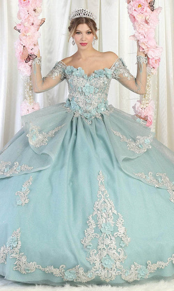 Floor Length Natural Waistline Sweetheart Floral Print Lace-Up Mesh Sheer Illusion Glittering Applique Embroidered Off the Shoulder Ball Gown Dress