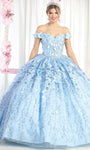 Sophisticated Floral Print Off the Shoulder Sweetheart Natural Waistline Glittering Lace-Up Applique Ball Gown Evening Dress/Quinceanera Dress