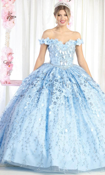 Sophisticated Floral Print Off the Shoulder Sweetheart Applique Glittering Lace-Up Natural Waistline Ball Gown Evening Dress/Quinceanera Dress