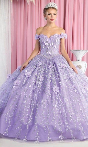 Sophisticated Sweetheart Floral Print Natural Waistline Off the Shoulder Lace-Up Applique Glittering Ball Gown Evening Dress/Quinceanera Dress