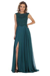 A-line Sheer Back Semi Sheer Slit Beaded Illusion Applique Bateau Neck Cap Sleeves Natural Waistline Dress