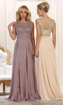 A-line Natural Waistline Cap Sleeves Sheer Back Semi Sheer Applique Slit Beaded Illusion Bateau Neck Dress