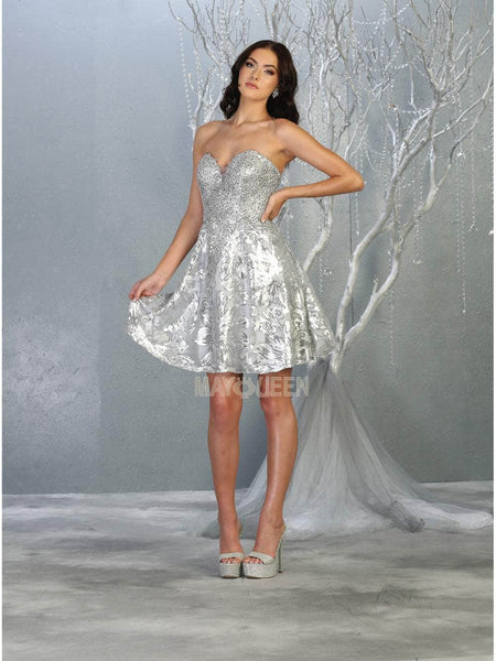 A-line Strapless Fall Sequined Beaded Fitted Pleated Sheer Open-Back Back Zipper Sweetheart Natural Waistline Cocktail Above the Knee Dress