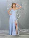 A-line V-neck Floor Length Sleeveless Spaghetti Strap Empire Waistline Back Zipper Slit Open-Back Plunging Neck Dress