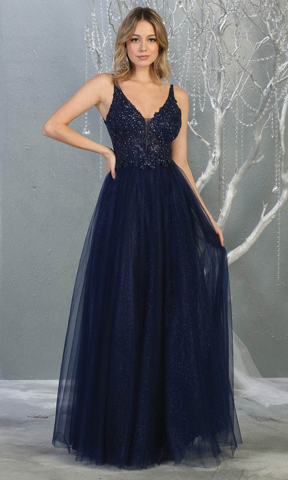 May Queen MQ1798 - Sleeveless Plunging V-Neck Prom Gown
