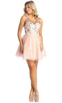 A-line Cutout Illusion Beaded Glittering Back Zipper Elasticized Natural Waistline Tulle Cocktail Short Sweetheart Sleeveless Dress With a Sash