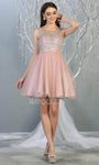 A-line Tulle Back Zipper Cutout Glittering Illusion Beaded Sleeveless Cocktail Short Elasticized Natural Waistline Sweetheart Dress With a Sash