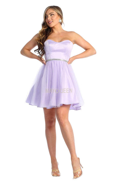 Tall A-line Strapless Corset Natural Waistline Belted Sweetheart Cocktail Short Dress