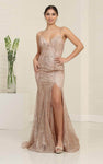 V-neck Plunging Neck Sleeveless Spaghetti Strap Sheath Sequined Slit Fitted Sheer Natural Waistline Floor Length Sheath Dress/Evening Dress/Prom Dress