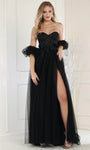 Strapless Floor Length Elasticized Natural Waistline Floral Print Slit Lace-Up Fitted Dress with a Brush/Sweep Train