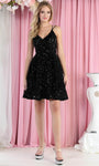 A-line V-neck Natural Waistline Sequined Above the Knee Sleeveless Spaghetti Strap Dress