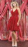 A-line V-neck Sleeveless Spaghetti Strap Sequined Above the Knee Natural Waistline Dress