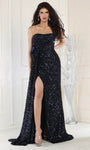 Sexy Sophisticated Strapless Natural Waistline Floral Print Back Zipper Sequined Shirred Slit Applique Gathered Sweetheart Mermaid Prom Dress with a Brush/Sweep Train