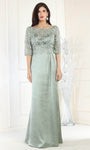 Sheath Floor Length Gathered Floral Print Bateau Neck Natural Waistline Sheath Dress/Mother-of-the-Bride Dress