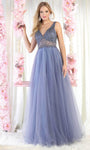 Sophisticated A-line V-neck Sleeveless Applique Pleated Natural Waistline Floor Length Party Dress With Ruffles