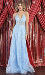 A-line V-neck Sheer Lace-Up Floor Length Corset Natural Waistline Spaghetti Strap Lace Prom Dress