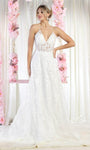 A-line V-neck Corset Natural Waistline Lace-Up Sheer Spaghetti Strap Floor Length Lace Prom Dress