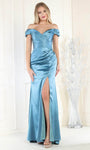 Sophisticated V-neck Natural Waistline Sheath Ruched Slit Back Zipper Floor Length Off the Shoulder Sheath Dress/Prom Dress