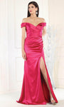 Sophisticated V-neck Natural Waistline Sheath Off the Shoulder Floor Length Slit Ruched Back Zipper Sheath Dress/Prom Dress