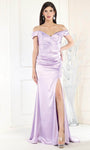 Sophisticated V-neck Sheath Floor Length Back Zipper Slit Ruched Off the Shoulder Natural Waistline Sheath Dress/Prom Dress