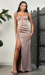 Hidden Back Zipper Jeweled Slit Draped Illusion Beaded Sheath Corset Natural Waistline Plunging Neck Sweetheart Sheath Dress/Prom Dress with a Brush/Sweep Train