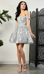 Sophisticated A-line 2012 Lace Off the Shoulder Sweetheart Natural Waistline Cocktail Short Applique Glittering Lace-Up Dress With Rhinestones