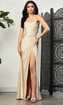 Sophisticated Spaghetti Strap Lace-Up Open-Back Glittering Draped Slit Corset Natural Waistline Scoop Neck Sheath Sheath Dress/Prom Dress with a Brush/Sweep Train