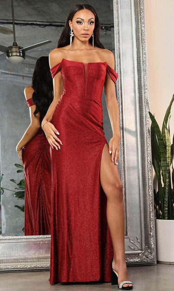 Corset Natural Waistline Sheath Off the Shoulder Plunging Neck Illusion Hidden Back Zipper Slit Glittering Open-Back Sheath Dress/Prom Dress with a Brush/Sweep Train