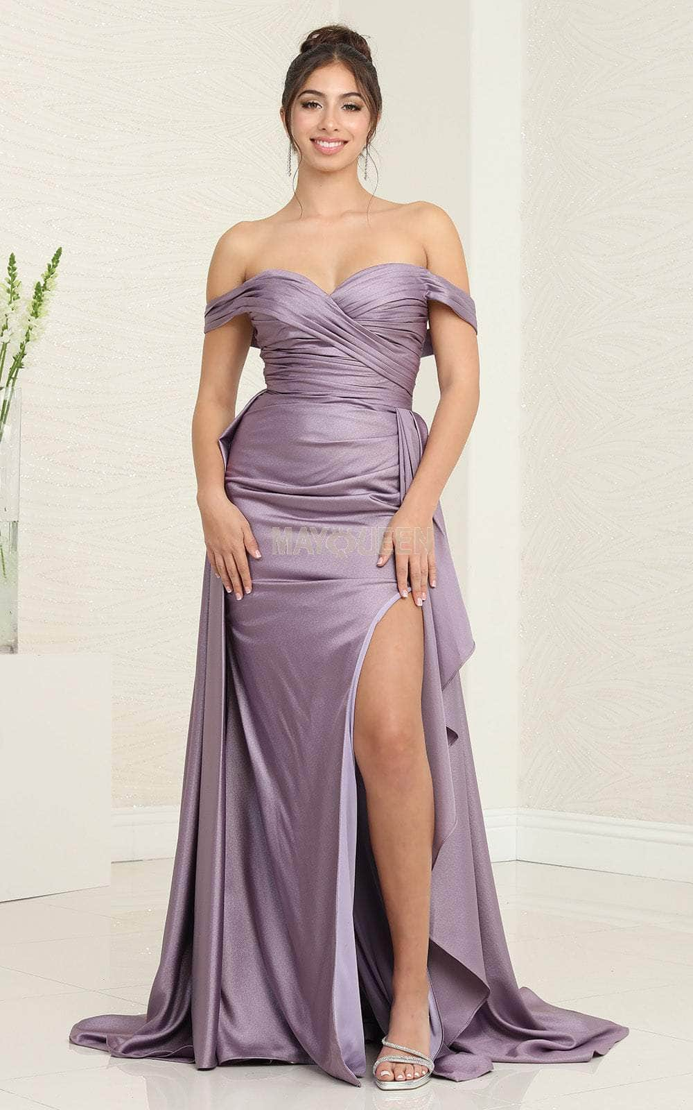 May Queen MQ2056 - Off Shoulder Taffeta Prom Dress
