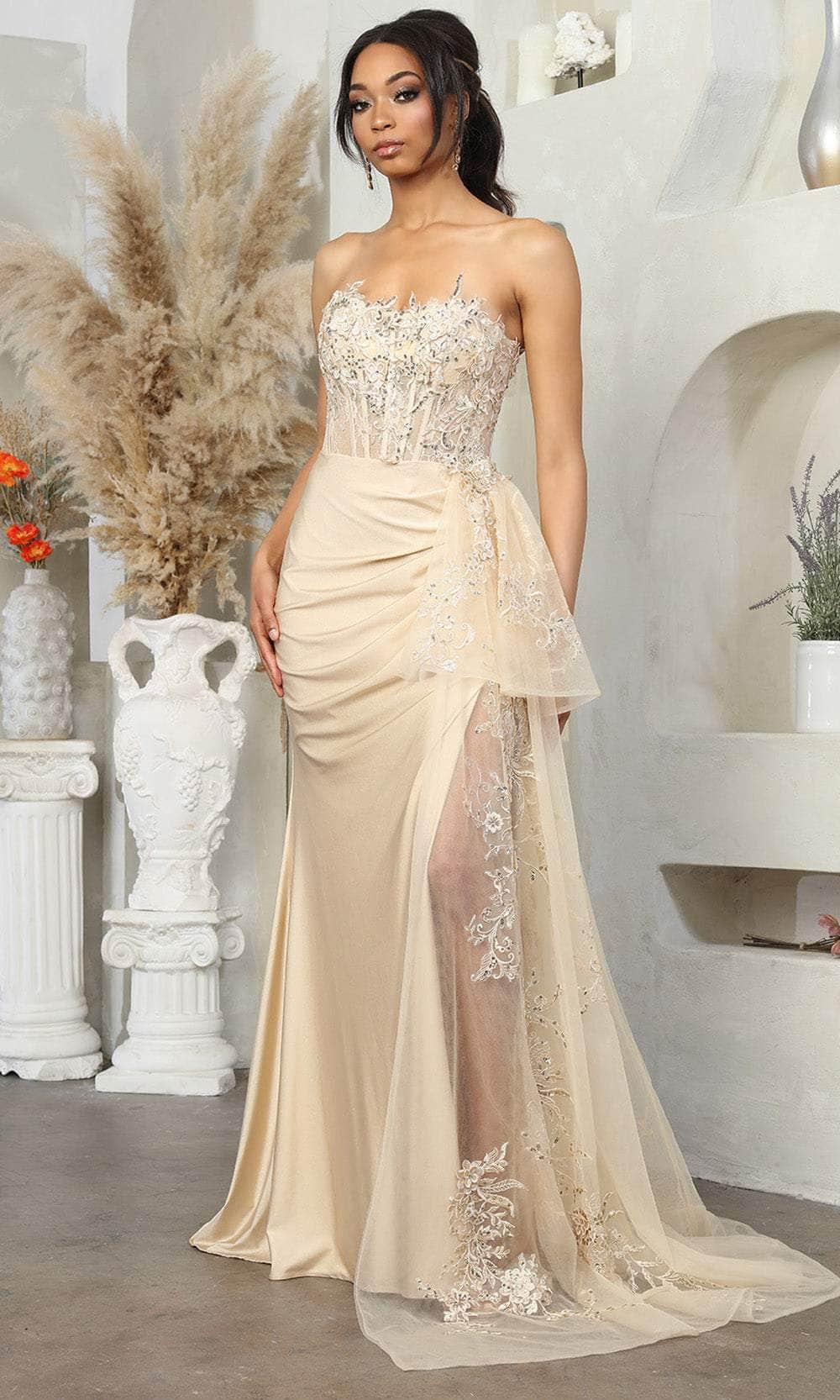 May Queen MQ2072 - Sweetheart Illusion Draped Prom Gown
