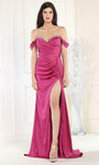 Sweetheart Natural Waistline Sheath Beaded Slit Ruched Lace-Up Back Zipper Off the Shoulder Sheath Dress/Prom Dress