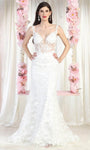 V-neck Corset Natural Waistline Sleeveless Button Closure Sheer Goddess Open-Back Illusion Mermaid Prom Dress