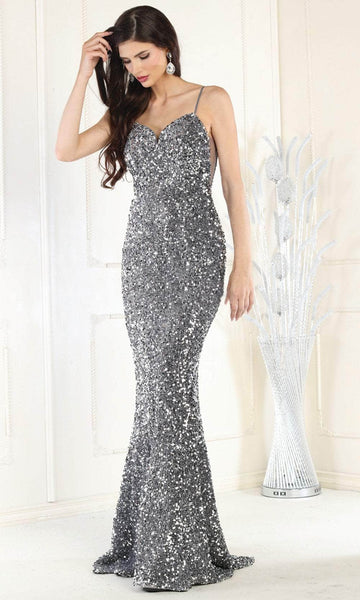 Sophisticated Sweetheart Natural Waistline Sleeveless Spaghetti Strap Floor Length Mermaid Open-Back Glittering Sequined Mesh Lace-Up Evening Dress with a Brush/Sweep Train
