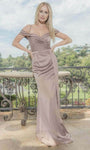 Sophisticated V-neck Mermaid Sheer Draped Off the Shoulder Spaghetti Strap Elasticized Natural Waistline Prom Dress with a Brush/Sweep Train With a Sash