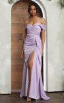 Sophisticated V-neck Mermaid Elasticized Natural Waistline Draped Sheer Off the Shoulder Spaghetti Strap Prom Dress with a Brush/Sweep Train With a Sash