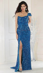 Sophisticated Sheath Sweetheart One Shoulder Floor Length Natural Waistline Slit Sequined Back Zipper Sheath Dress/Evening Dress with a Brush/Sweep Train