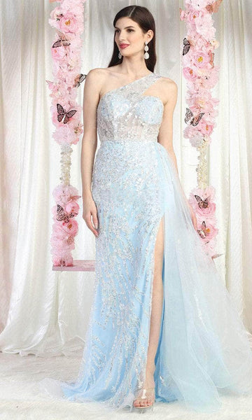 A-line Sweetheart Sheath One Shoulder Sleeveless Natural Waistline Asymmetric Illusion Embroidered Open-Back Mesh Beaded Slit Glittering Sheath Dress/Evening Dress with a Brush/Sweep Train