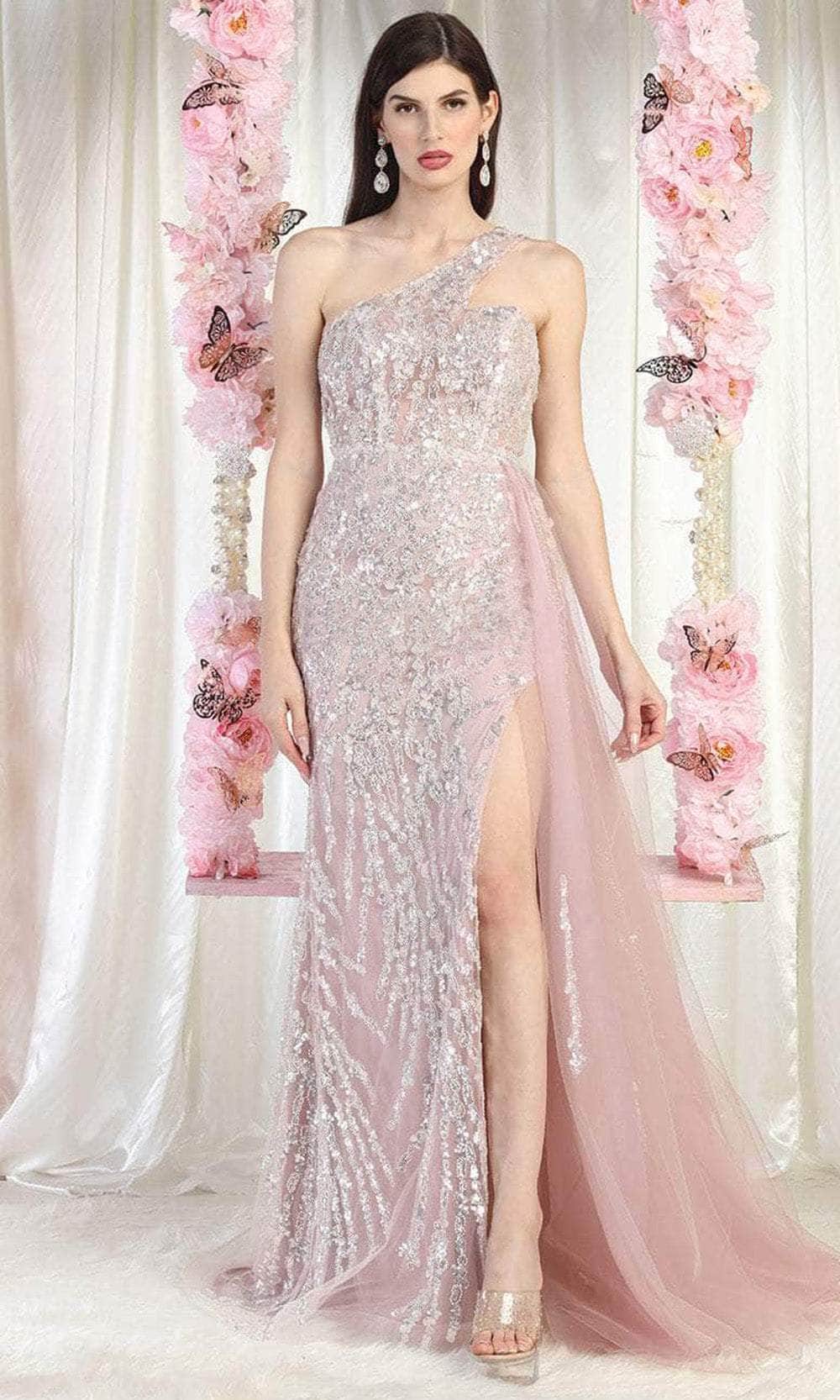 May Queen RQ8026 - Embroidered One Shoulder Evening Gown
