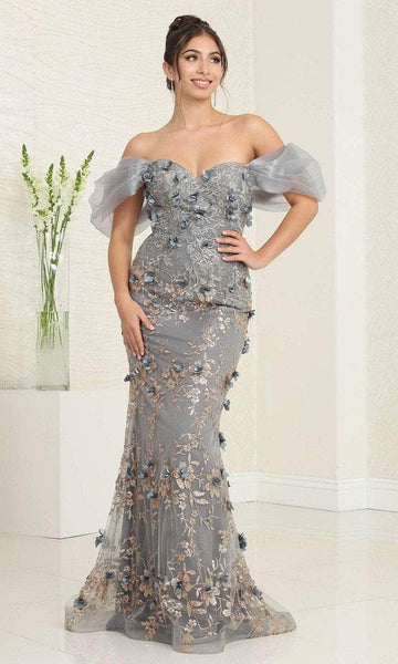 Off the Shoulder Sweetheart Mermaid Lace Natural Waistline Wrap Sheer Embroidered Glittering Applique Floral Print Prom Dress with a Brush/Sweep Train